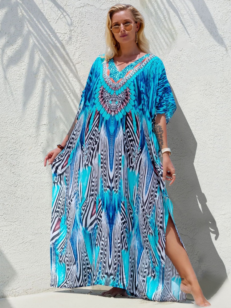 EDOCircnSA-Robe de plage maxi imprimée style bohémien, grande taille, kaftan d'été, vêtements de plage, cover-up pour les vacances, Q30/10/2018