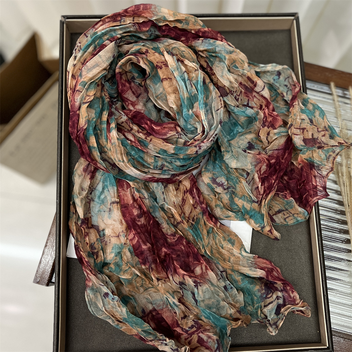Mosaïque imprimé points Hijab écharpe mode plissée femmes Foulard élégant hiver longue écharpe châle
