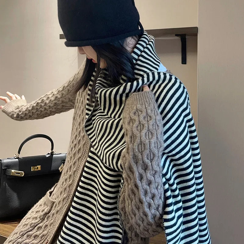 Écharpe tricotée rayée de luxe pour femmes, foulard Parent-enfant, châle chaud, polyvalent, tendance coréenne, automne hiver