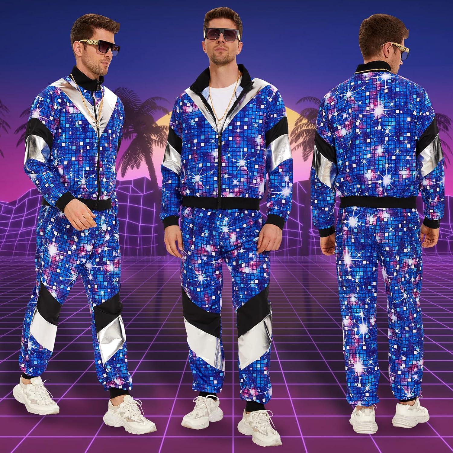Costume des années 80 pour hommes, tenue des années 1990 pour hommes, costume de survêtement, ensemble hip-hop, disco, 2 pièces, vêtements de jogging, coupe-vent, survêtement pour couples