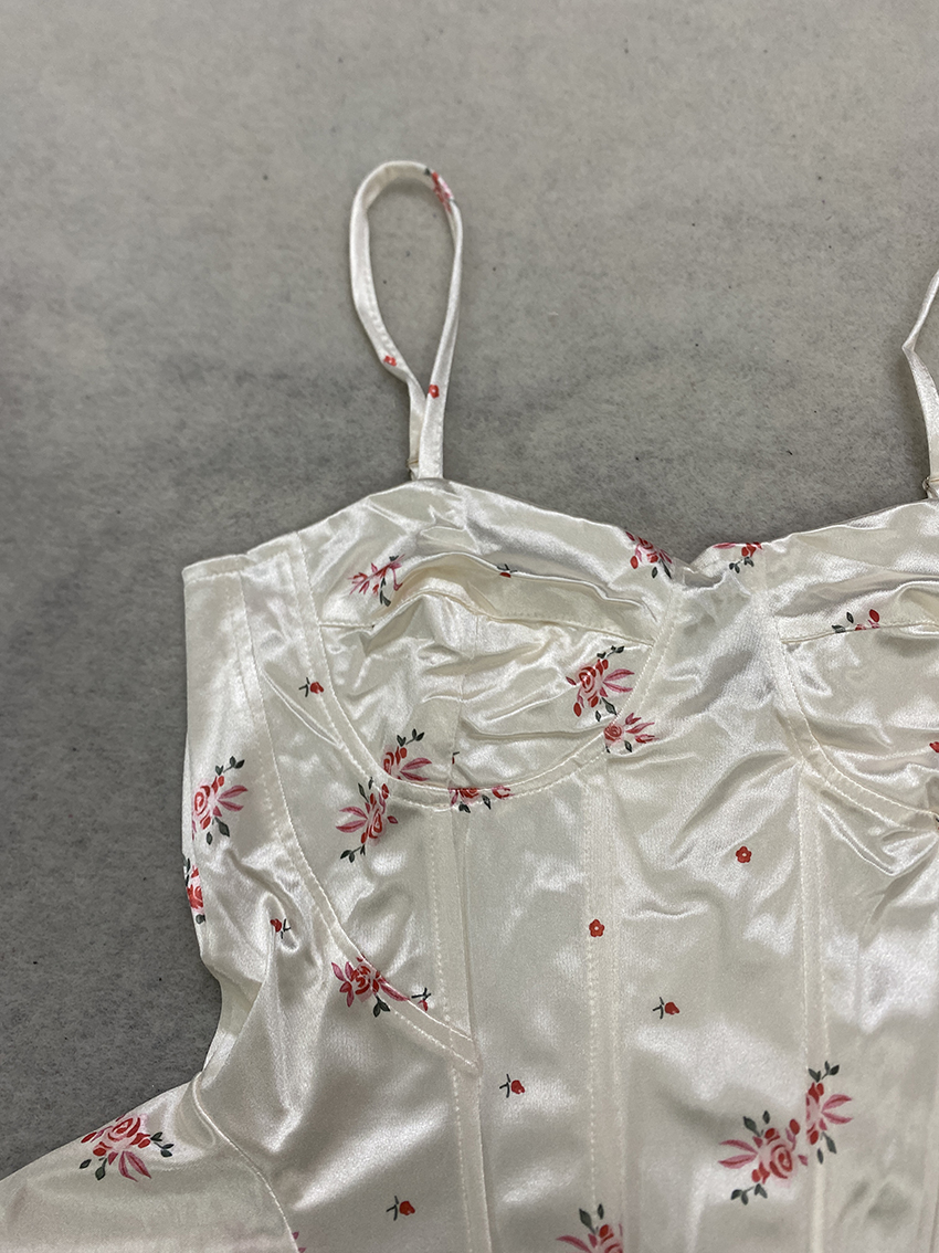 Coquette Femmes Ditsy Floral Satin Corset Tops Bretelles Spaghetti Réglable Ourlet Irrégulier Bustier Y2K Fée Sans Manches Camisoles