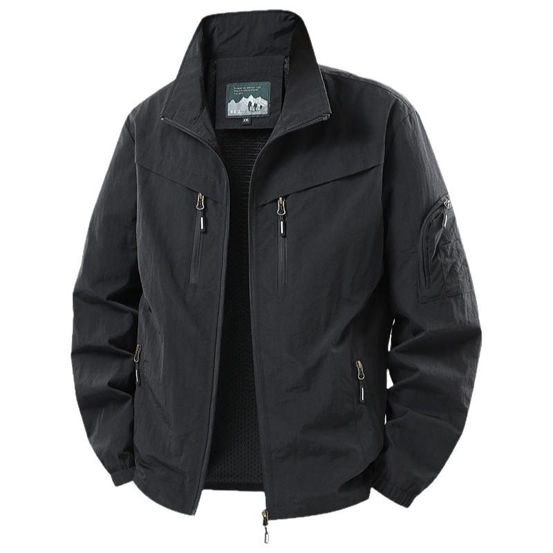 Veste Homme Printemps-Automne Fine pour Extérieur, Pêche, Voyage, Décontractée, Col Montant, Polyvalente, Tendance, Grande Taille, en Polyester