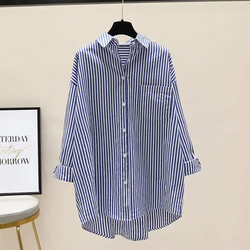 Chemise rayée femmes chemises été automne mode femme bureau dame chemisier ample à manches longues Protection solaire hauts chemises décontractées