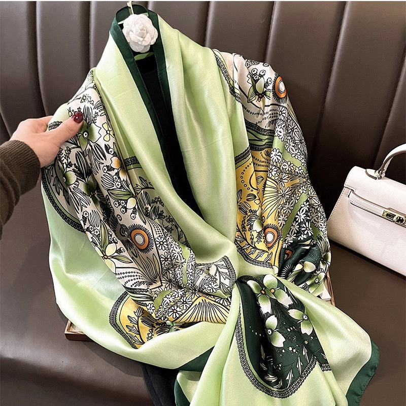 Foulard en soie de haute qualité pour femmes, couvre-chef quatre saisons, Hijab, Bandana de luxe, 90x180cm