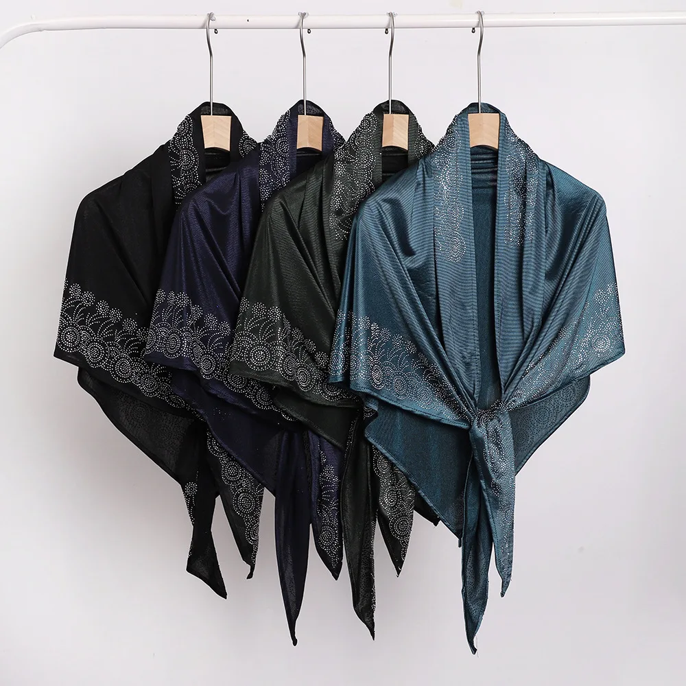 Triangulaire en diamant élastique tricoté, longue écharpe ethnique en gaze, foulard africain du moyen-orient pour femmes musulmanes, Hijab, châle enveloppant