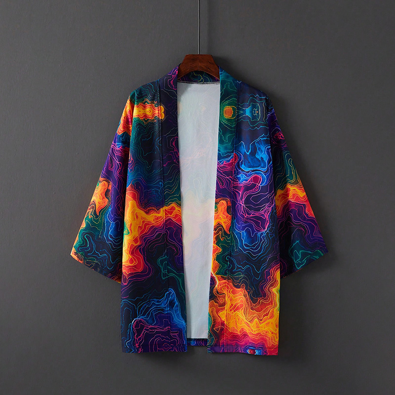 Style japonais à la mode unisexe haut de gamme Tie-Dye coloré 3D imprimé une pièce Robe Kimono été grande taille ample plage maillot de bain couverture