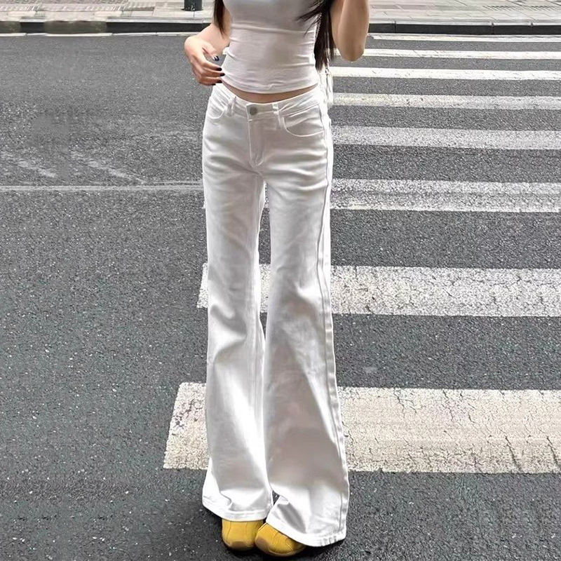 Mode coréenne taille haute jean blanc pour femmes Streetwear minceur Micro pantalon en Denim évasé femme Vintage pantalon ample femme