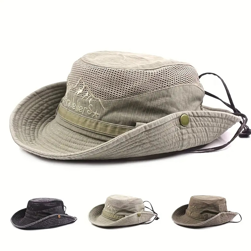 Chapeau de pêcheur en maille respirante pour homme avec protection solaire réglable pour l'été, adapté à la pêche en plein air et aux sorties à la plage