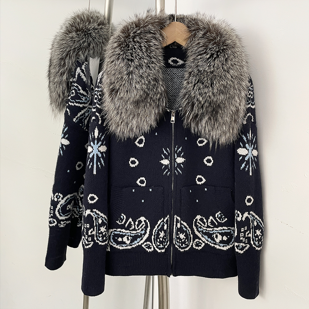 Manteau en tricot pour femme avec fourrure naturelle, parka de luxe pour femme avec vraie fourrure, vêtements pour femme, hauts pour femme, cardigan pour femme, tricot pour femmes