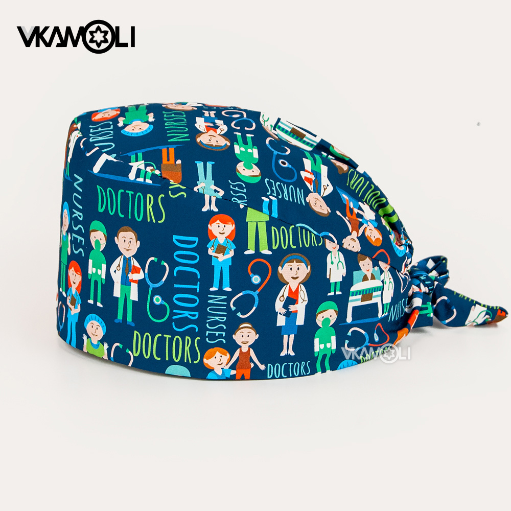 Casquette de chirurgien de protection propre pour femmes et hommes, casquettes imprimées, chapeau de gommage médical, chapeau d'allaitement réglable, casquette de gommage pour cheveux longs