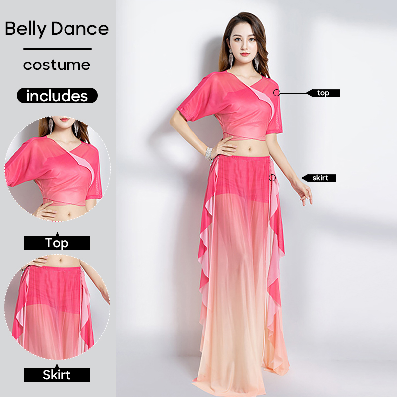 Costume de danse du ventre pour femme, ensemble 2 pièces, haut et jupe, tenue de phtaline pour performance sur scène, vêtements d'entraînement trempés