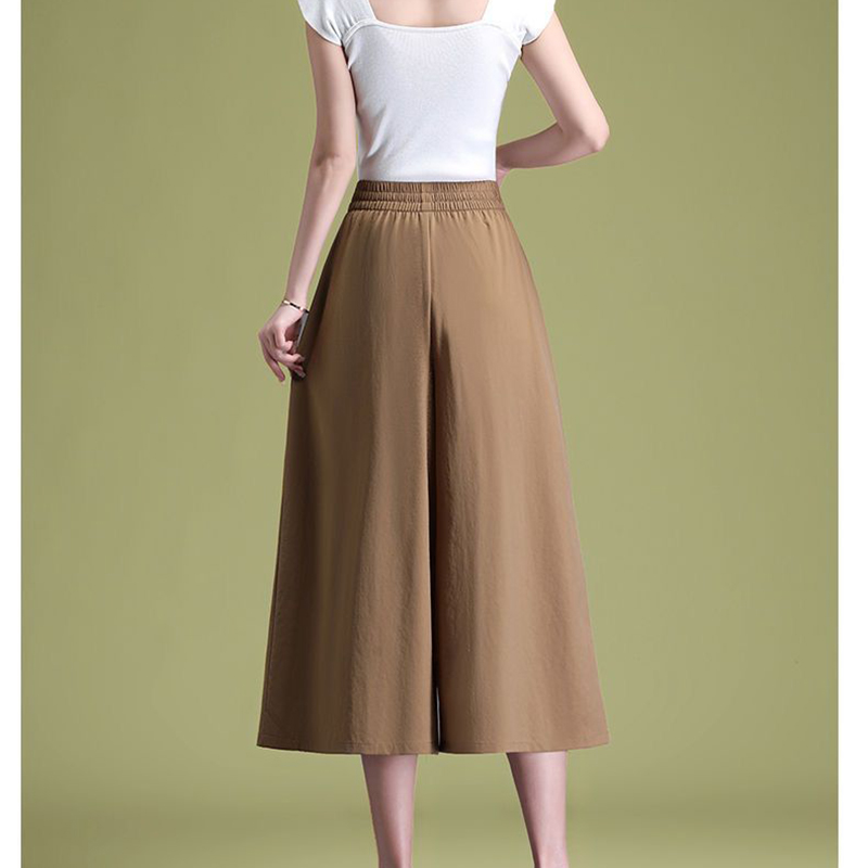Pantalon Capri Femme Taille Haute Ample et Décontracté avec Poches, Couleur Unie, Jambe Large, Nouvelle Collection Été