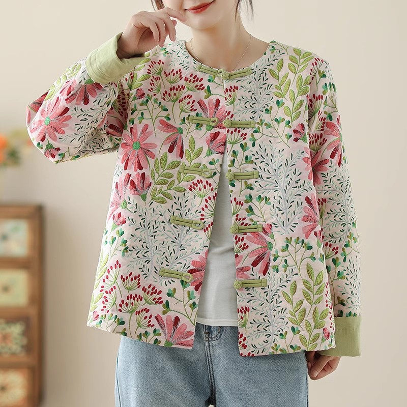 Manteau court rétro pour femme, veste jacquard, chemise florale, style ethnique chinois, cardigan bouton adt décontracté, automne, Y-k2582