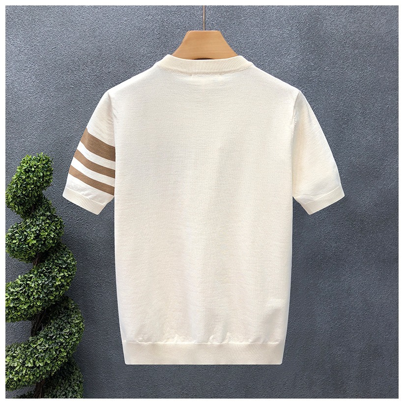 Style coréen 2025 été nouvelle mode hommes rayé contraste couleur col rond manches courtes respirant décontracté à la mode T-shirts mâle haut
