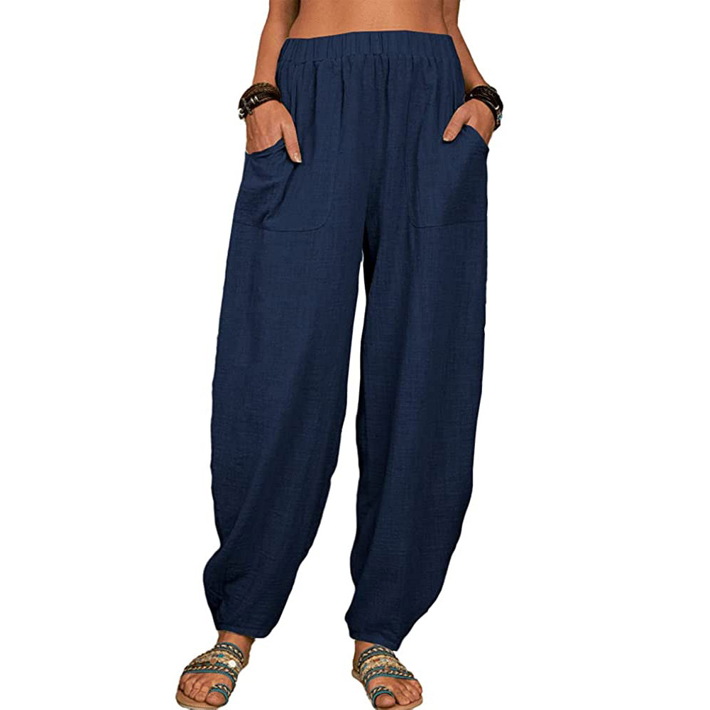 Décontracté femmes sarouel été femme coton lin ample jambe large pantalons longs Homewear LRFZ-922