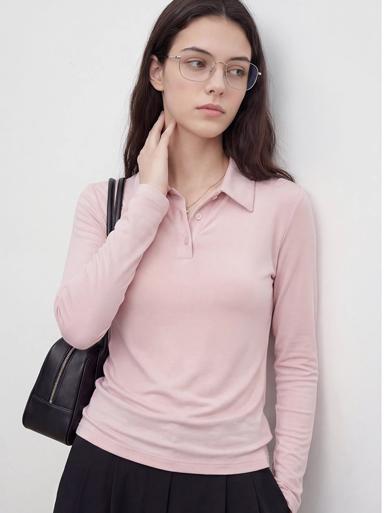 T-shirt Polo à manches longues pour femmes, 80% soie, sans repassage, Slim, doux, haute élasticité, hauts basiques