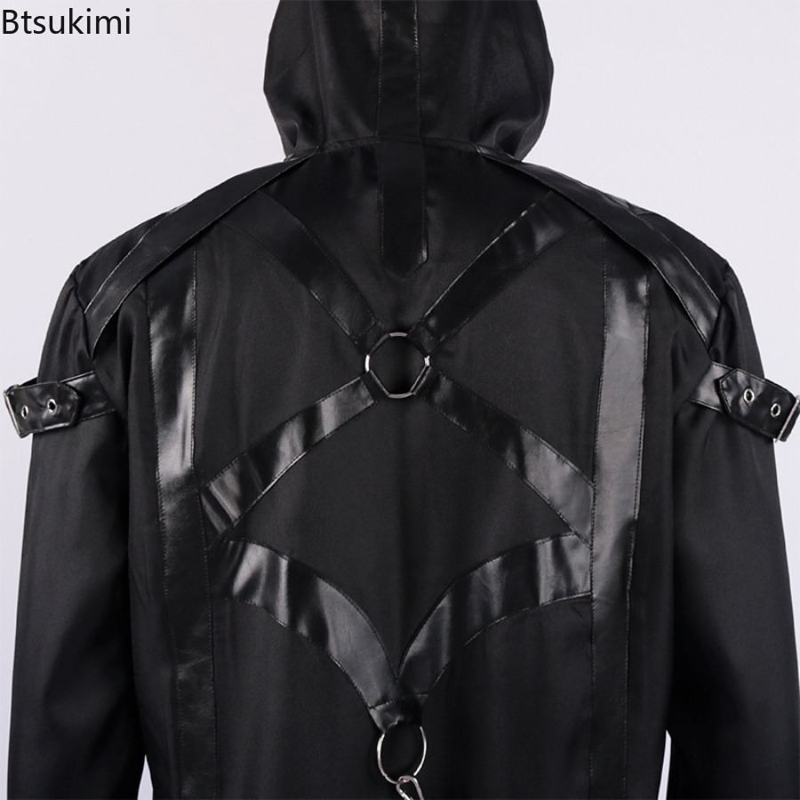 Costume gothique d'halloween pour hommes, automne hiver, fermeture éclair, manches longues, veste à capuche à bretelles, Cosplay médiéval, tenues de fête pour jeux de rôle