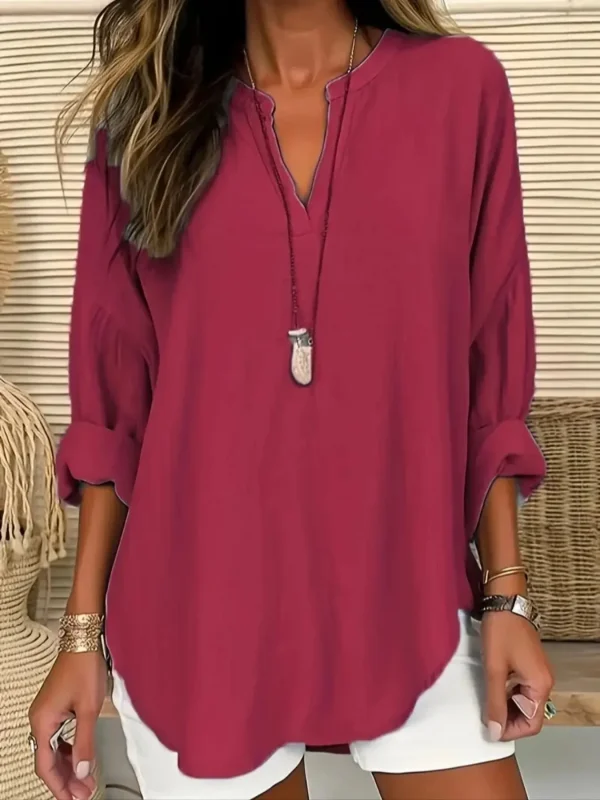 Grande taille 1XL-5XL femmes décontracté couleur unie Blouse dames mode hauts amples col en v Blouse à manches longues chemise