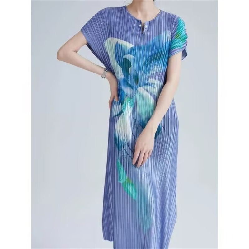Robe plissée imprimée vent National pour femmes, Cheongsam amélioré à fleurs, Slim, ample, mode rajeunissante, mode été, nouvelle collection