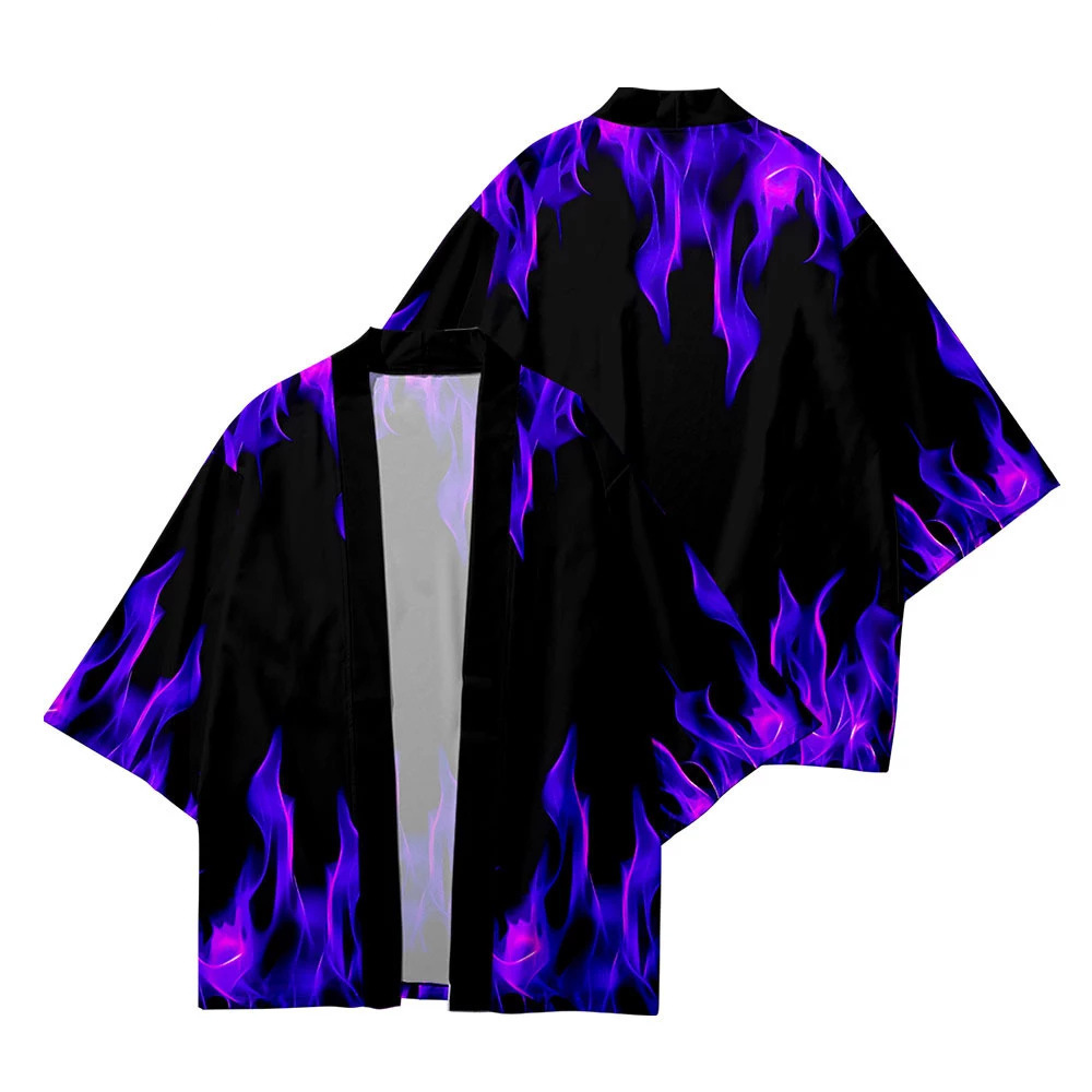 Kimono japonais flamme de feu et de glace pour hommes et femmes, Cardigan Yukata coloré, chemises Haori, haut, vêtements traditionnels asiatiques