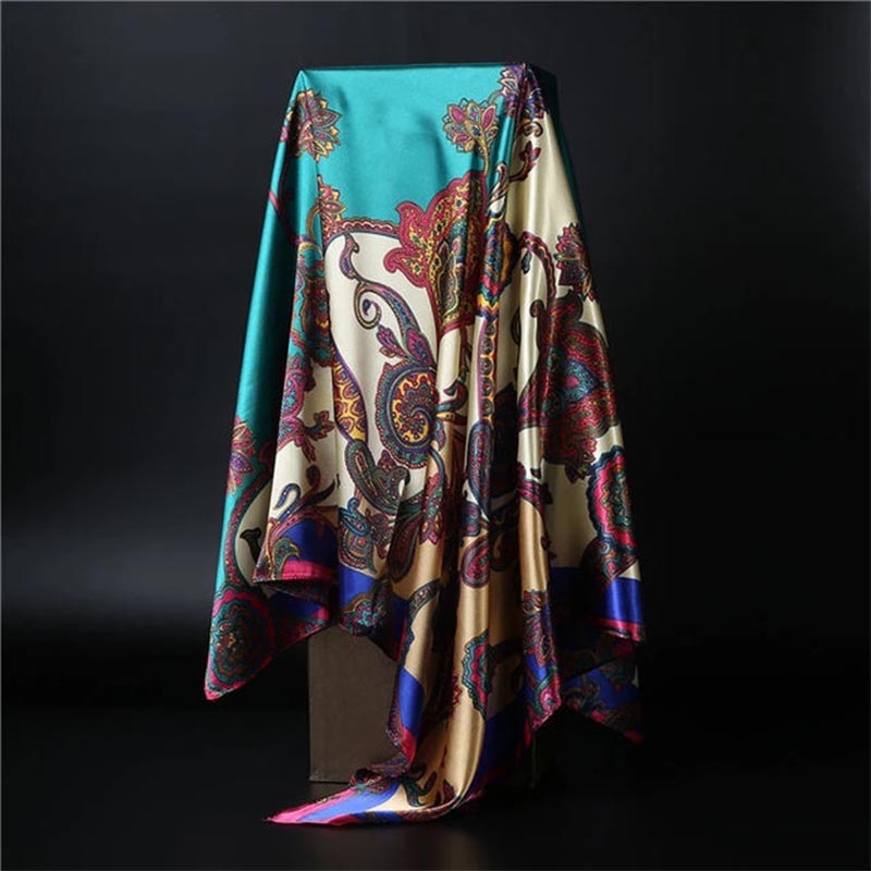 90*90 cm carré foulard en soie femmes châle imprimé Satin Hijab femme marque de luxe carré dame silencieux foulard bandanna paréo fille