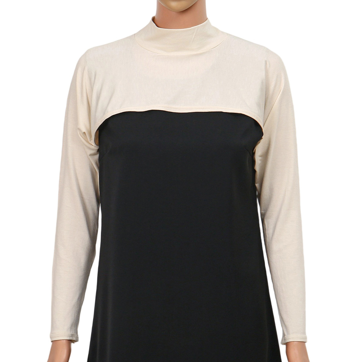 Maillot Modal élastique pour femme, manches longues, col complet, musulman, couverture de bras, haussement d'épaules, protection solaire, vêtements islamiques