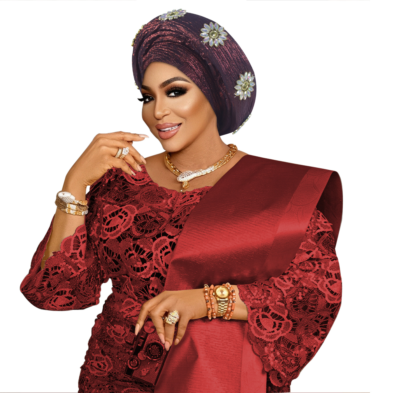 Turban préformé orné de diamants pour femme, coiffe de mariage nigériane, auto-gele africain, couvre-chef, bonnet, foulard de fête