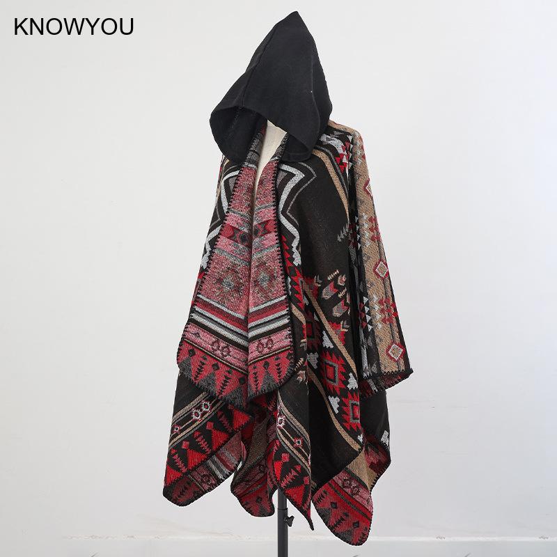 Hommes automne hiver épaissi Pashmina imprimé cape cachemire artificiel Style National voyage châle écharpe mâle Ponchos Capes