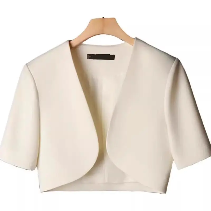 Veste châle courte pour femmes, manches courtes, col en v, costume à la mode, Cardigan d'été