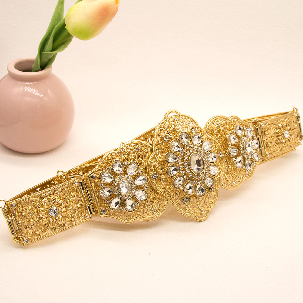 Ceinture chic pour femmes du Caucase, ceinture en cristal pour caftan marocain, bijoux de mariage arabes et turcs, longueur réglable
