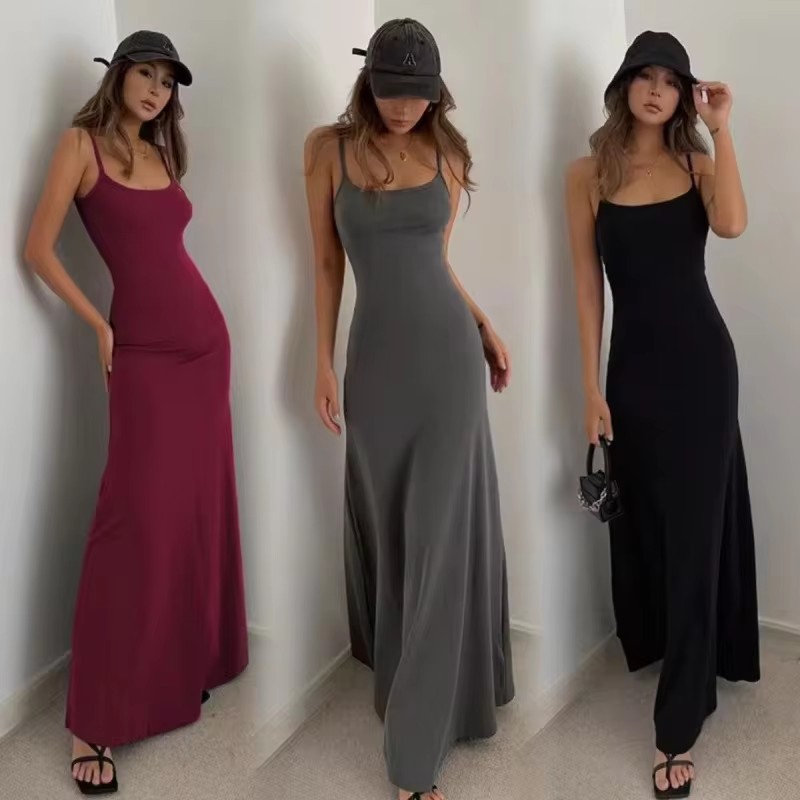 2025 été femmes nouvelle mode Simple tempérament jarretelle longue dos nu taille mince Sexy doux et épicé robes décontractées