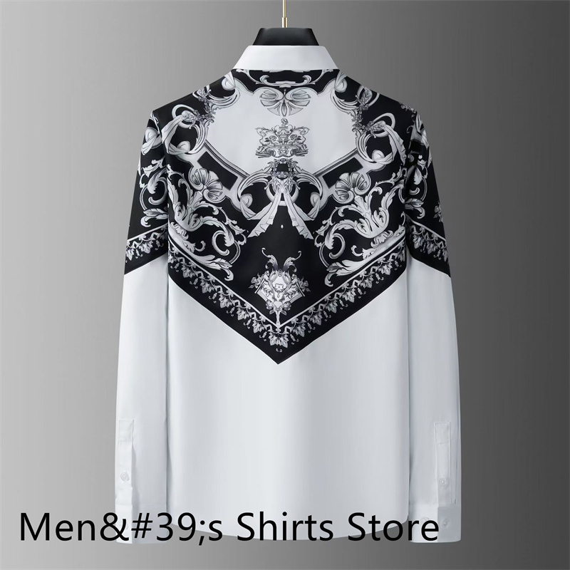 Chemise de luxe imprimée rétro pour hommes, coupe cintrée, manches longues, pour banquet social, haute qualité, vêtements d'affaires décontractés pour hommes