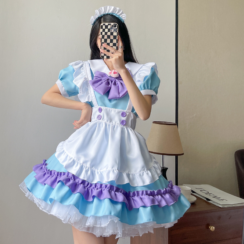 Robe longue rose pour femmes, tenue de demoiselle d'honneur Anime, tablier noir et blanc, Lolita, Kawaii, Costume de café pour hommes, Cosplay, Goth