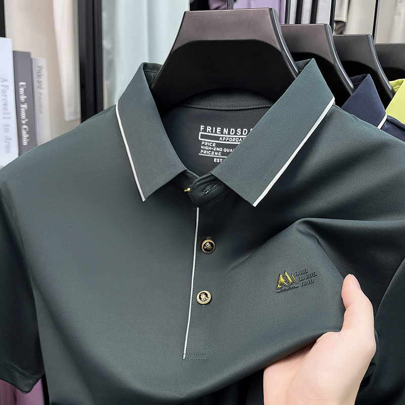 Luxe marque glace soie manches courtes polo shirt hommes haute qualité nouvelle lettre de mode en Gaufrage respirant été casual T-shirt