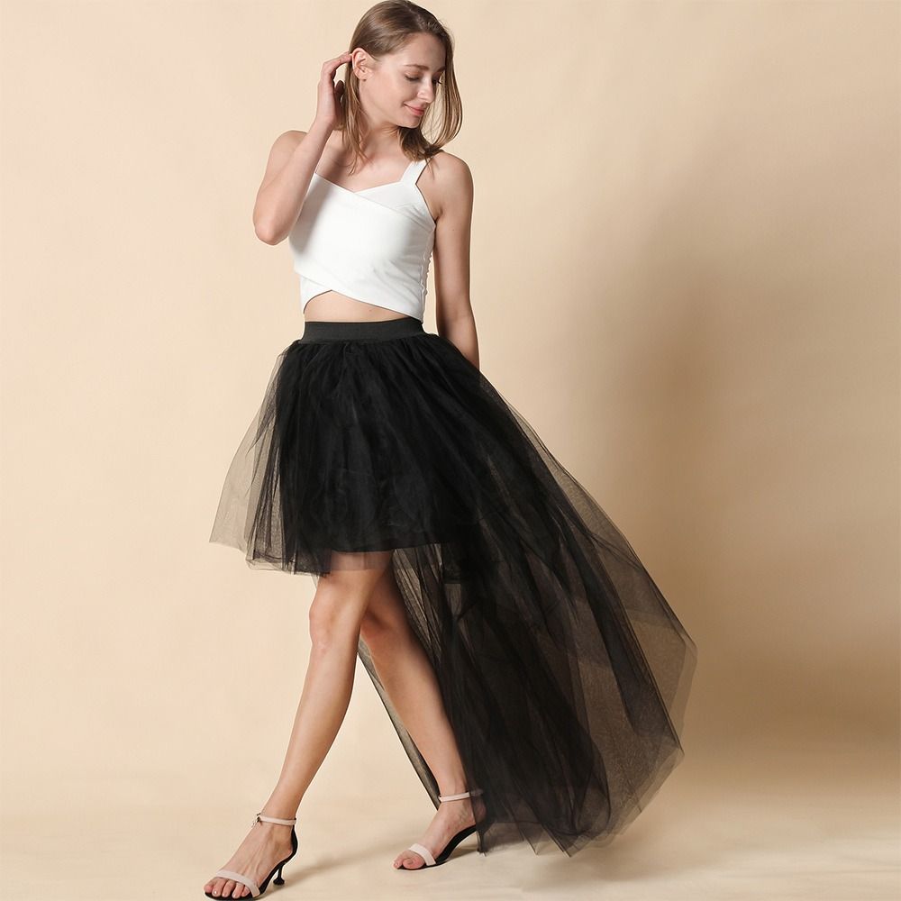 Jupe longue en tulle à 4 couches, style tutu noir asymétrique, chic, avec crinoline, accessoires de mariage, Rockabilly