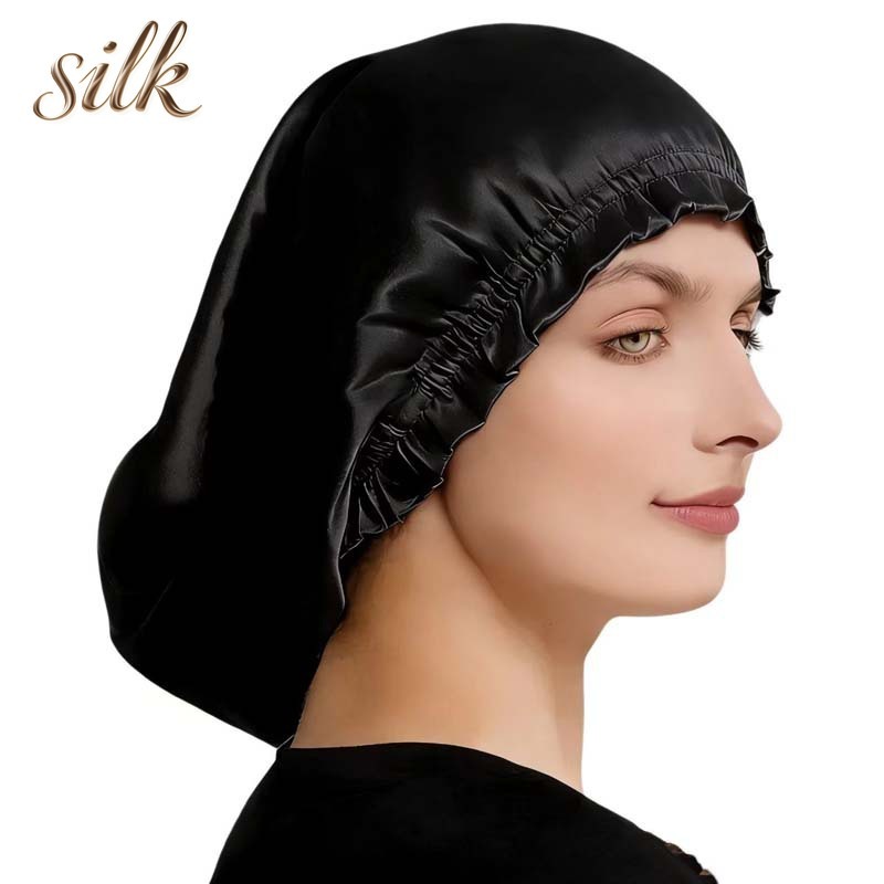 Bonnet de nuit en soie de mûrier 100% pour cheveux longs, couvre-cheveux de nuit en soie pour femmes, pour le soin des cheveux mi-longs, 38CM
