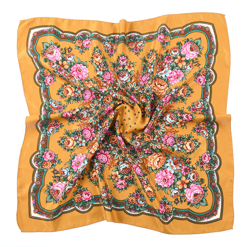 70*70 cm luxe imprimé fleuri Bandana écharpe femmes Style russe foulards carrés femme bandeau Babushka mouchoir bandeau