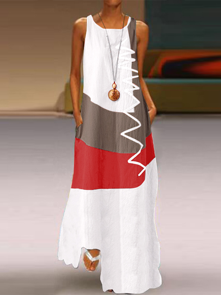 Femmes Patchwork Robe d'été ZANZEA 2023 Robe Maxi caftan décontracté sans manches tunique Robe femme 100% Robe en coton