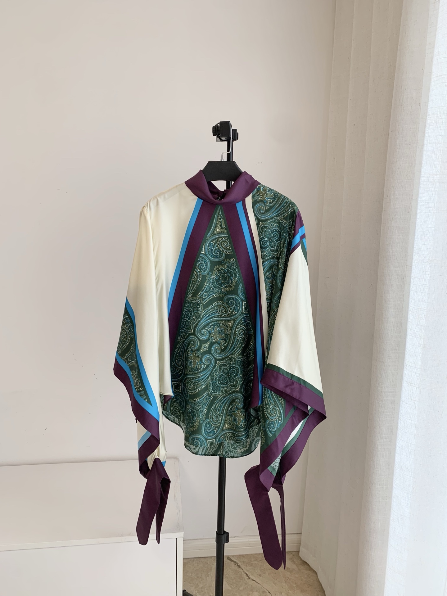 Haut en soie patchwork à imprimé Paisley pour femme + pantalon Harem
