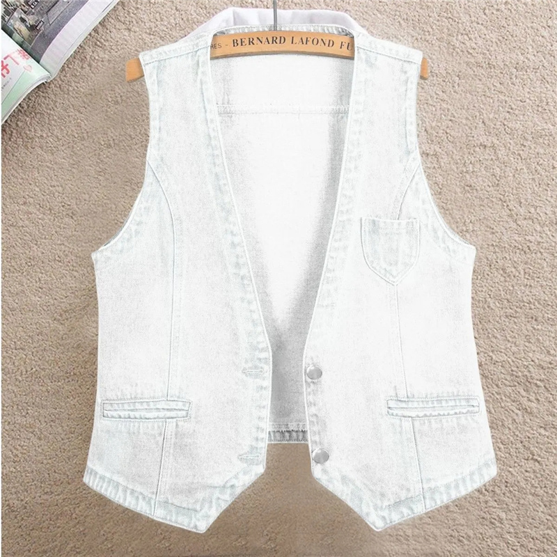 Mode Denim gilet femme Streetwear col en V femmes gilet été grande taille gilet jean hauts sans manches veste Chaleco Mujer 6XL