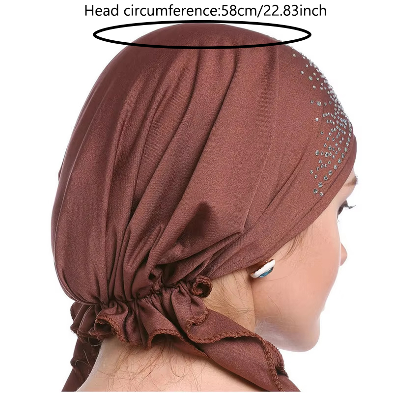 Chapeau Hijab Musulman Tendance pour Femme – Bonnets Intérieurs Fins d'Été, Turban Uni avec Diamants, Foulard Indien