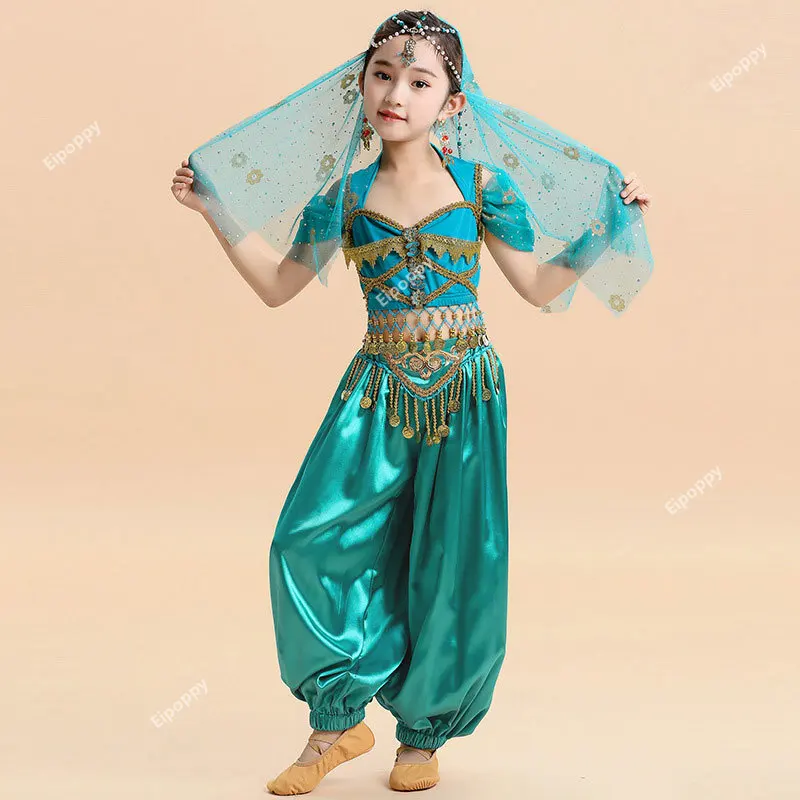 Ensemble de danse du ventre de princesse indienne pour enfants, Costume de spectacle de danse orientale indienne pour filles, Costume de scène Bollywood