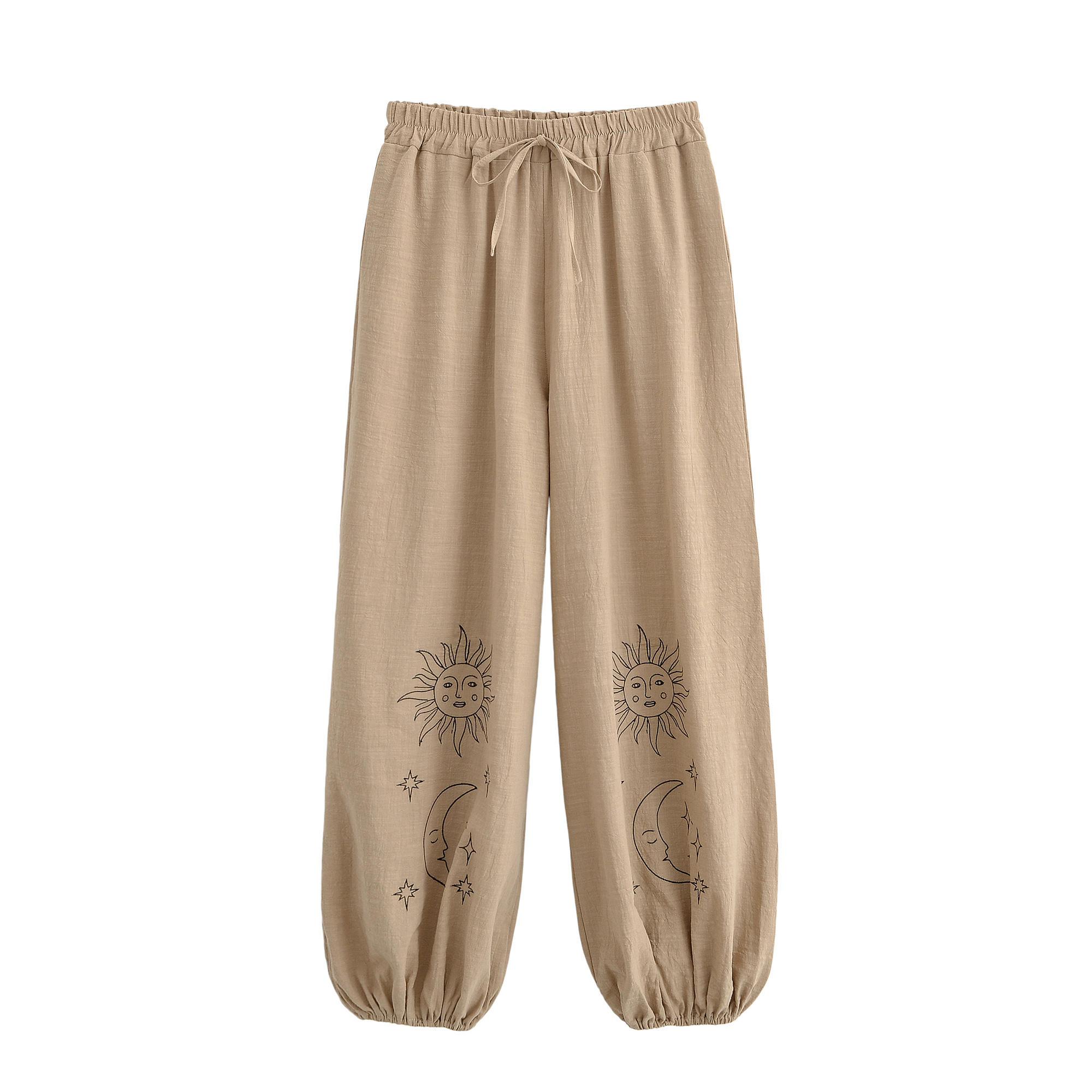 Boho Queens automne mode Happie femmes soleil lune broderie lin coton Baggy pantalon Bloomers poches latérales pantalon de Yoga ample