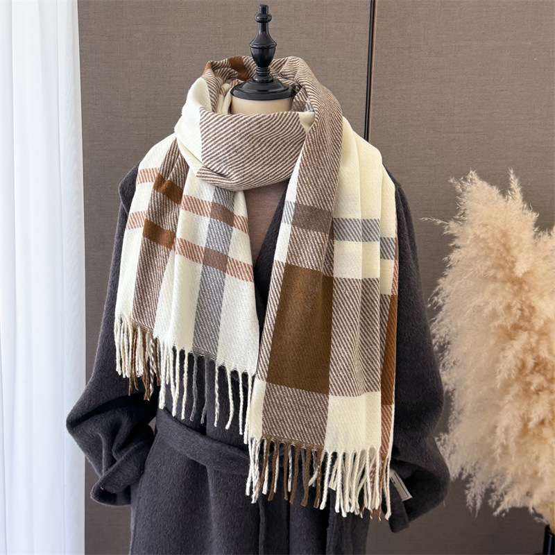 Écharpe de luxe chaude pour l'hiver, châle pashmina à franges, écharpe en imitation cachemire pour l'automne, couverture élégante pour femmes