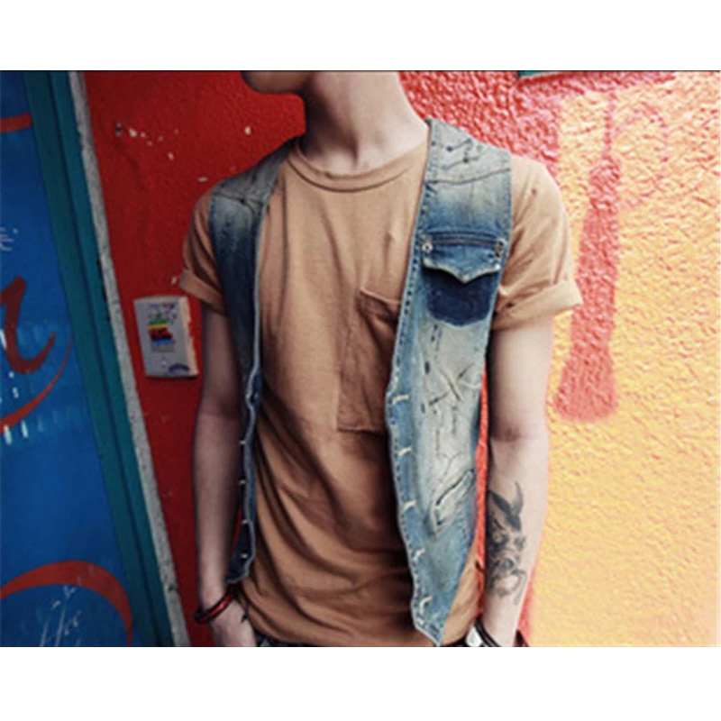 Hommes Denim gilet marque jean hommes Cowboy Vintage décontracté sans manches veste trous personnalisé Cardigan hommes pardessus vêtements