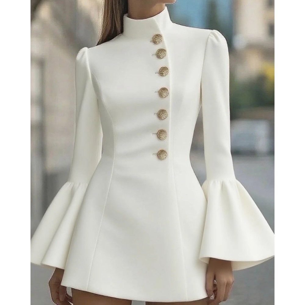 Robe élégante de style décontracté, design simple et tendance, coupe courte, col montant, manches évasées, idéale pour l'automne et l'hiver