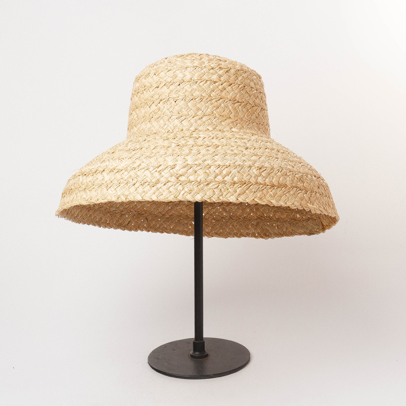 Casquette en raphia à bord large pour femmes, chapeaux de plage de vacances, chapeau de paille à dessus plat, casquette de soleil d'été pour dames, chapeau UV E27, nouvelle mode