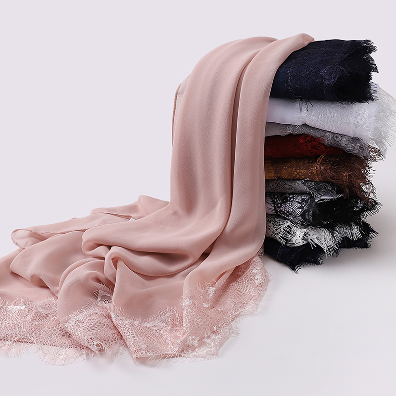 Hijab en dentelle douce de style mariage musulman, foulard islamique uni, châle en mousseline de qualité supérieure, turban, couvre-chef, bandeau, foulard