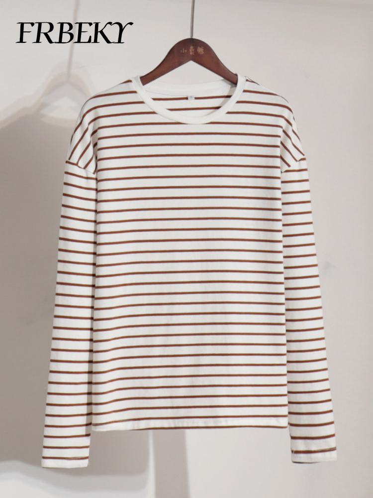 T-shirt Rayé à Manches sulfpour Femme, Chemisier Décontracté, Col Rond, en Coton, Harajuku, Nouvelle Collection Automne 2024