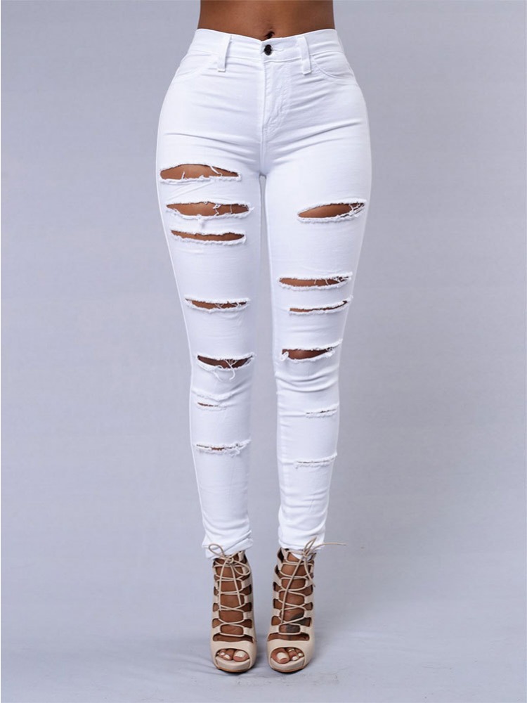 Jean polyvalent de couleur unie pour femmes, pantalon crayon ajouré européen et américain, coupe cintrée minimaliste